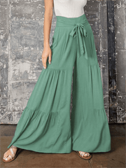 Women's woven strap elastic waist this kind of wide-leg A-type casual trousers - 808Lush