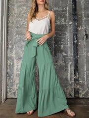 Women's woven strap elastic waist this kind of wide-leg A-type casual trousers - 808Lush