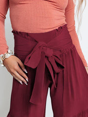 Women's woven strap elastic waist this kind of wide-leg A-type casual trousers - 808Lush