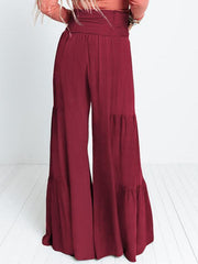 Women's woven strap elastic waist this kind of wide-leg A-type casual trousers - 808Lush