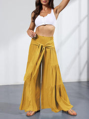Women's woven strap elastic waist this kind of wide-leg A-type casual trousers - 808Lush