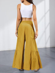 Women's woven strap elastic waist this kind of wide-leg A-type casual trousers - 808Lush