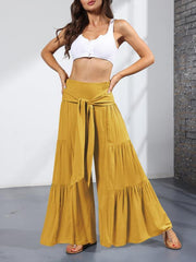 Women's woven strap elastic waist this kind of wide-leg A-type casual trousers - 808Lush