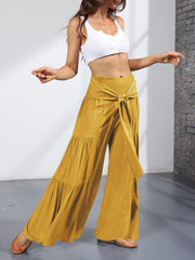 Women's woven strap elastic waist this kind of wide-leg A-type casual trousers - 808Lush