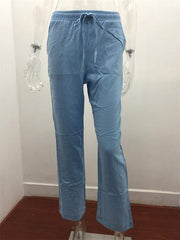 Women's Solid Color Cotton Linen Drawstring Loose Casual Wide Leg Trousers - 808Lush