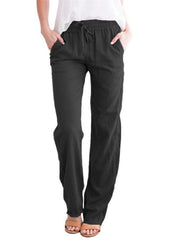 Women's Solid Color Cotton Linen Drawstring Loose Casual Wide Leg Trousers - 808Lush