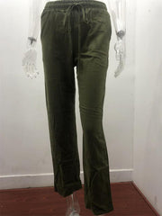Women's Solid Color Cotton Linen Drawstring Loose Casual Wide Leg Trousers - 808Lush