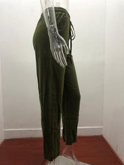 Women's Solid Color Cotton Linen Drawstring Loose Casual Wide Leg Trousers - 808Lush