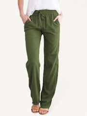 Women's Solid Color Cotton Linen Drawstring Loose Casual Wide Leg Trousers - 808Lush