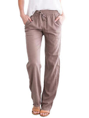 Women's Solid Color Cotton Linen Drawstring Loose Casual Wide Leg Trousers - 808Lush