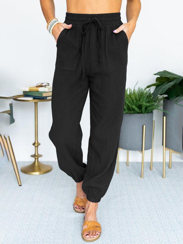 Women's Solid Color High Waist Casual Cropped Pants - 808Lush