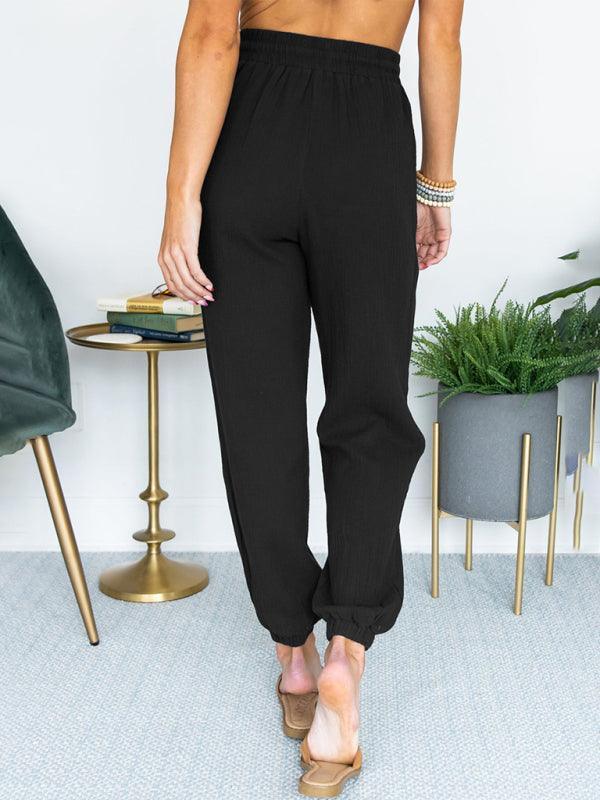 Women's Solid Color High Waist Casual Cropped Pants - 808Lush