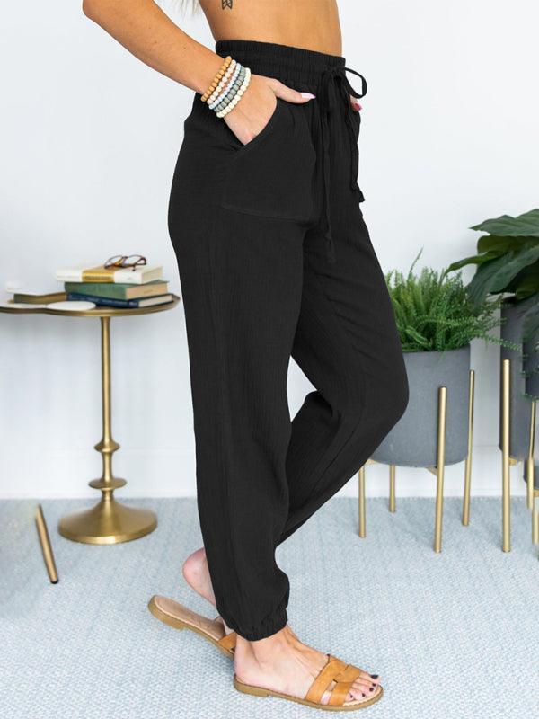 Women's Solid Color High Waist Casual Cropped Pants - 808Lush