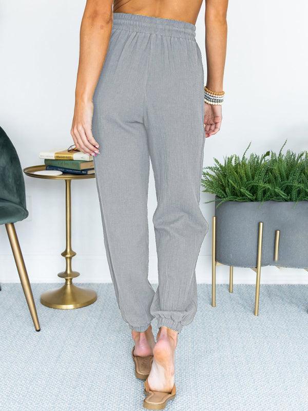 Women's Solid Color High Waist Casual Cropped Pants - 808Lush