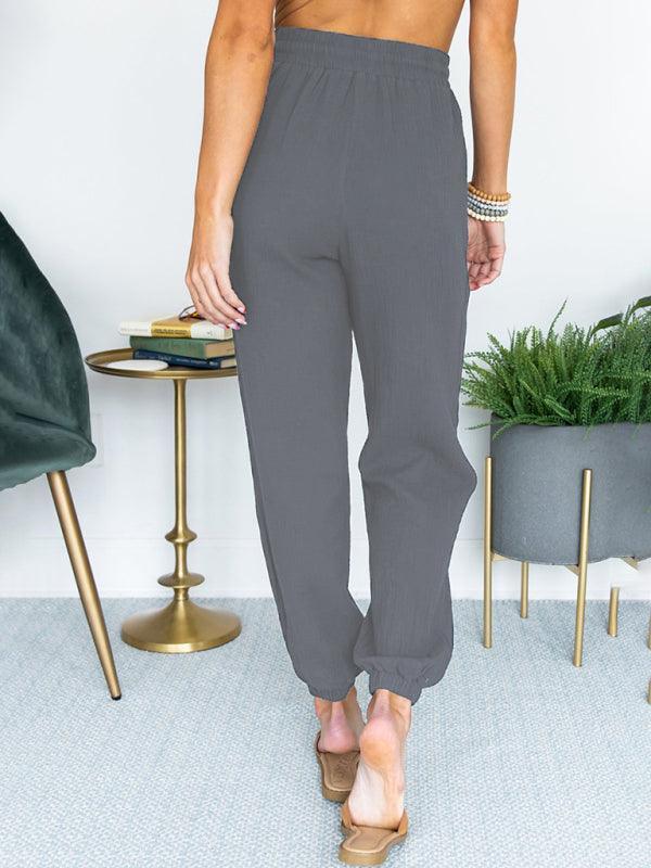 Women's Solid Color High Waist Casual Cropped Pants - 808Lush