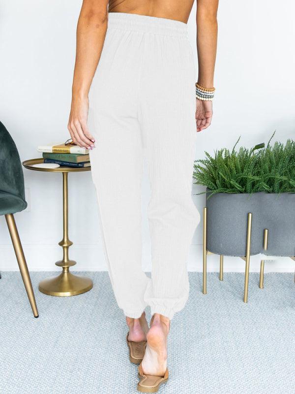 Women's Solid Color High Waist Casual Cropped Pants - 808Lush