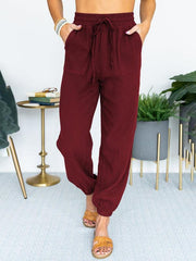 Women's Solid Color High Waist Casual Cropped Pants - 808Lush