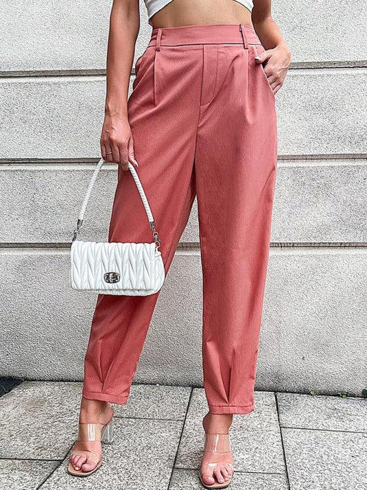 Women's Woven Casual Elastic Waist Cropped Pants - 808Lush