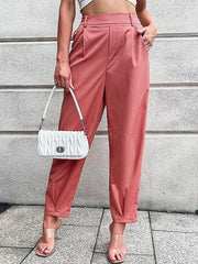 Women's Woven Casual Elastic Waist Cropped Pants - 808Lush
