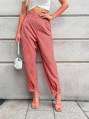 Women's Woven Casual Elastic Waist Cropped Pants - 808Lush