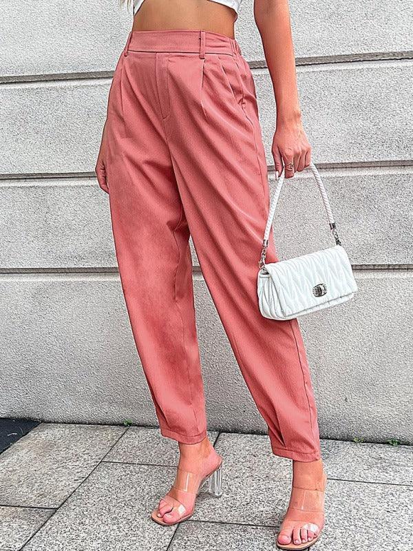 Women's Woven Casual Elastic Waist Cropped Pants - 808Lush