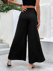 Women's Commuter Style Slit Button High Waist Wide Leg Pants - 808Lush