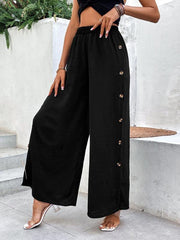 Women's Commuter Style Slit Button High Waist Wide Leg Pants - 808Lush