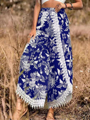 Women's ethnic style print stitching lace trousers - 808Lush