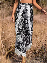 Women's ethnic style print stitching lace trousers - 808Lush