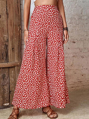Women's High Waist Floral Print Flared Wide Leg Pants - 808Lush