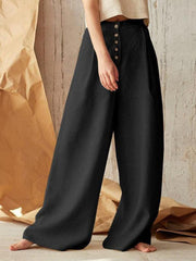 Women's Solid Color Single-breasted Button Casual High Waist Wide Leg Pants - 808Lush