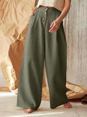 Women's Solid Color Single-breasted Button Casual High Waist Wide Leg Pants - 808Lush