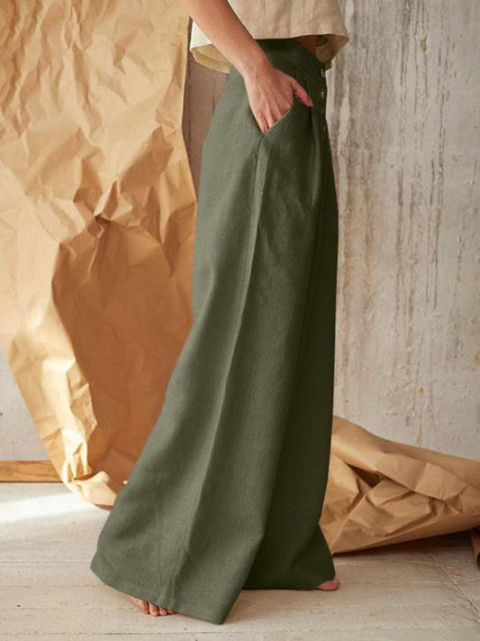 Women's Solid Color Single-breasted Button Casual High Waist Wide Leg Pants - 808Lush