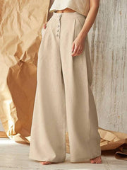Women's Solid Color Single-breasted Button Casual High Waist Wide Leg Pants - 808Lush
