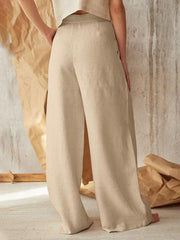 Women's Solid Color Single-breasted Button Casual High Waist Wide Leg Pants - 808Lush