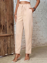 Women's high waist solid color commuter style cropped elastic pencil pants - 808Lush
