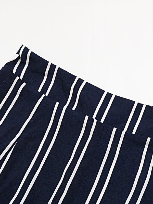Women's striped commuter style slit high waist wide leg pants - 808Lush