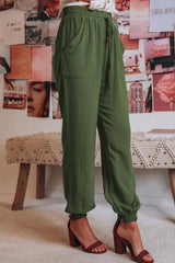 Bloomers Solid Color Cotton Linen Pants Ladies Pocket Drawstring Casual Pants - 808Lush