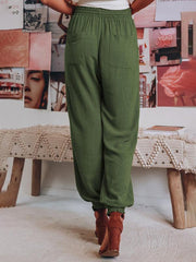 Bloomers Solid Color Cotton Linen Pants Ladies Pocket Drawstring Casual Pants - 808Lush