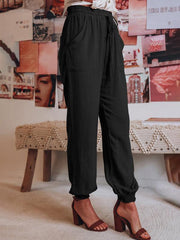 Bloomers Solid Color Cotton Linen Pants Ladies Pocket Drawstring Casual Pants - 808Lush