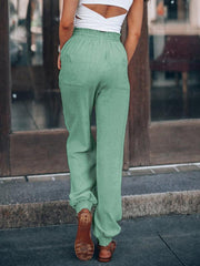 Bloomers Solid Color Cotton Linen Pants Ladies Pocket Drawstring Casual Pants - 808Lush