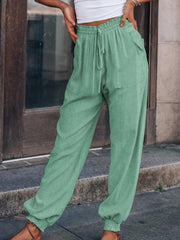 Bloomers Solid Color Cotton Linen Pants Ladies Pocket Drawstring Casual Pants - 808Lush