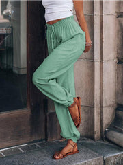 Bloomers Solid Color Cotton Linen Pants Ladies Pocket Drawstring Casual Pants - 808Lush