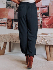 Bloomers Solid Color Cotton Linen Pants Ladies Pocket Drawstring Casual Pants - 808Lush
