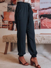Bloomers Solid Color Cotton Linen Pants Ladies Pocket Drawstring Casual Pants - 808Lush