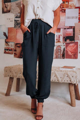 Bloomers Solid Color Cotton Linen Pants Ladies Pocket Drawstring Casual Pants - 808Lush