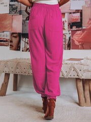 Bloomers Solid Color Cotton Linen Pants Ladies Pocket Drawstring Casual Pants - 808Lush
