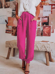 Bloomers Solid Color Cotton Linen Pants Ladies Pocket Drawstring Casual Pants - 808Lush