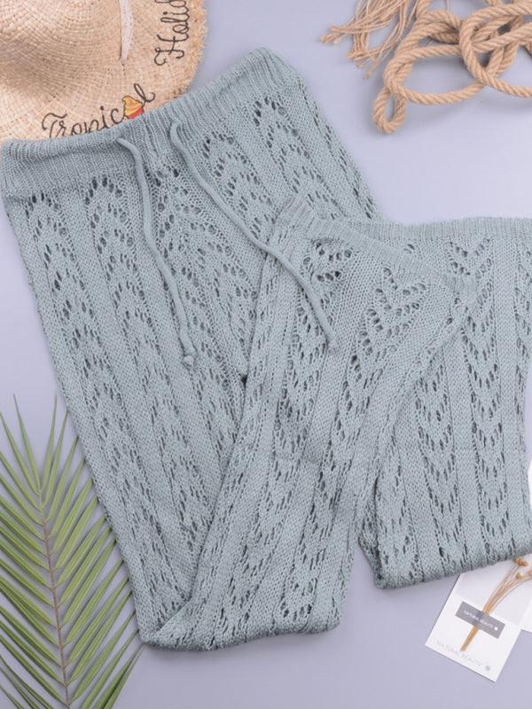 hollow out hand hook loose wide trousers holiday style beach pants trousers - 808Lush
