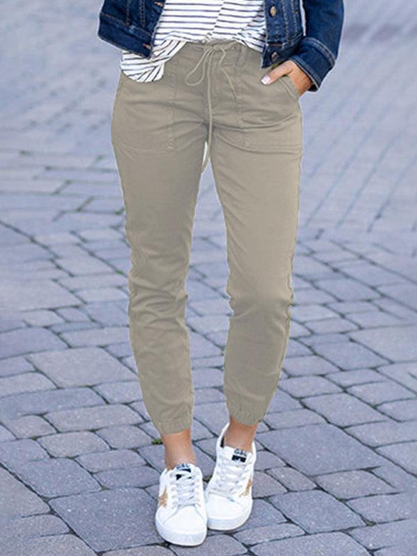 Women's Slim Pocket Cropped Pants Lace-Up Leisure Pants - 808Lush